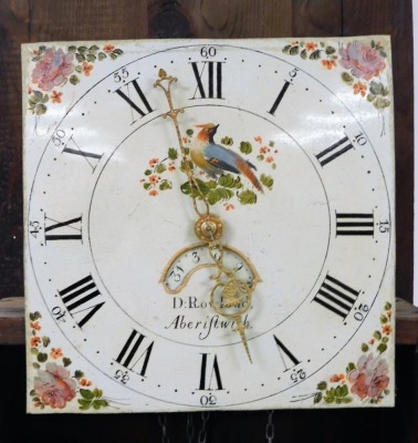 D Rowrand of 'Aberistwith'. A 19thC and later longcase clock, in a stained pitch pine case with a painted dial depicting birds and flowers, 30 hour movement, with pendulum and weight, 201cm high, 44cm wide, 23cm deep. - 3