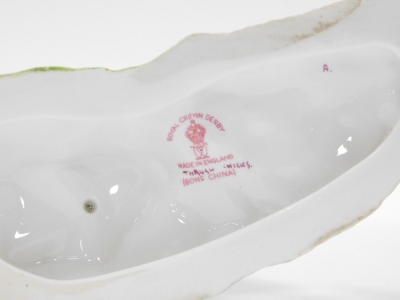 A Royal Crown Derby figure group of young Thrush, with purple stamp to underside, 13cm high. - 3