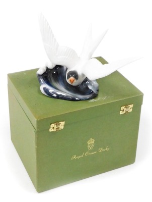 A Royal Crown Derby porcelain figure of a Tern, signed K.Wood, 17cm high, boxed.