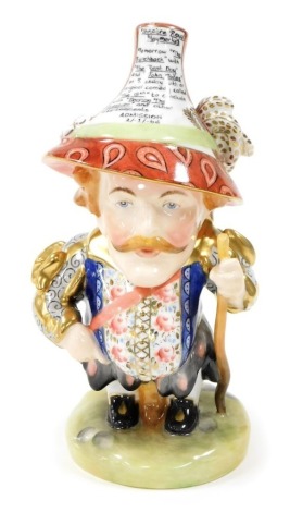 A Royal Crown Derby Mansion House dwarf, with the Theatre Royal Haymarket inscription to the hat and signed J.Brian, 19cm high.