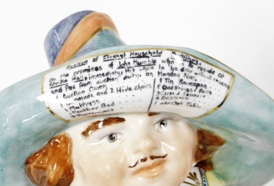 A Royal Crown Derby Mansion House dwarf, the hat bearing inscription for the auction of Elegant Household Furniture on the premises of John Humble, bears faint initials but rubbed, 18cm high. - 3