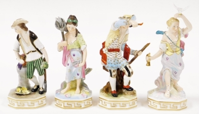 A set of four Derby Elements porcelain figures, depicting Earth, Water, Air & Fire, each with Stevenson & Hancock marks together with two marked J Gould and two marked C Tompkinson, 20cm high. (8)