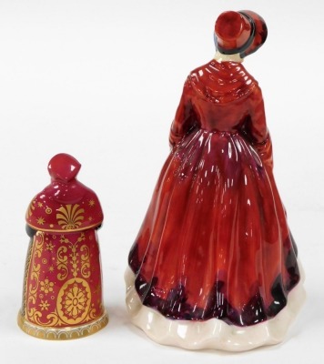 Two porcelain figures, to include a Paragon Lady Christine figure 20cm high, and a Sinclairs limited edition of 500 Royal Worcester Cardinal Wolsey snuffer 11cm high. (2) - 2