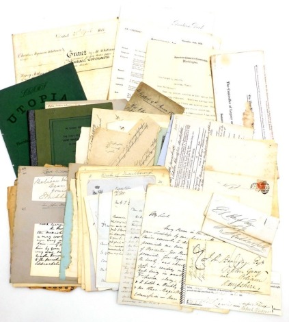 A group of various ephemera and letters, dated to the mid to late 1800s, a grant of convent dated 21st April 1885, etc. (1 box)