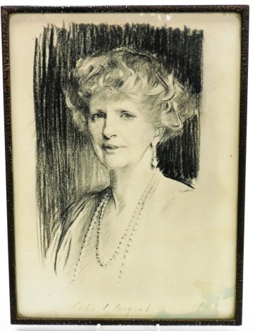 After John Singer Sergeant. Portrait of a lady, monochrome print of a pencil sketch,