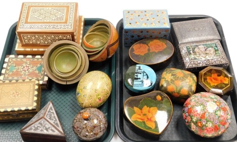 A group of various trinket boxes, some of painting design the other in general lacquer finish, all in the Eastern style. (a quantity)