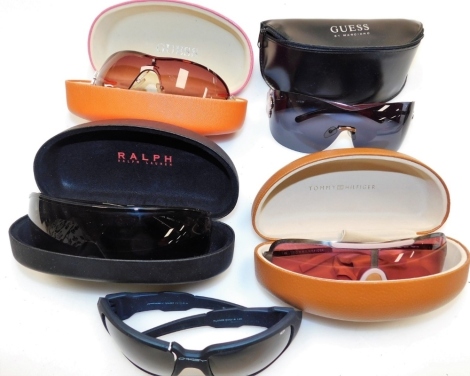 A group of sunglasses, to include Guess, Ralph Lauren, Oakley and Tommy Hilfiger. (5, AF)