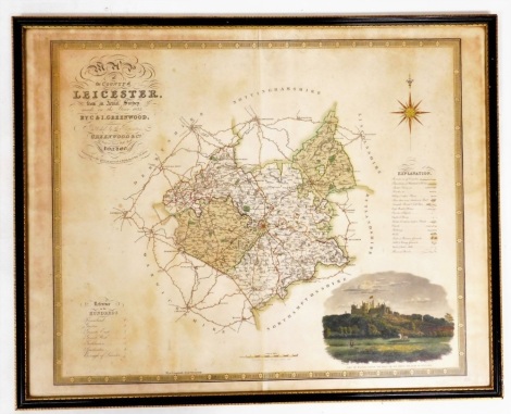 A Greenwood's County of Leicestershire coloured engraving, 62cm x 78cm, framed and glazed.