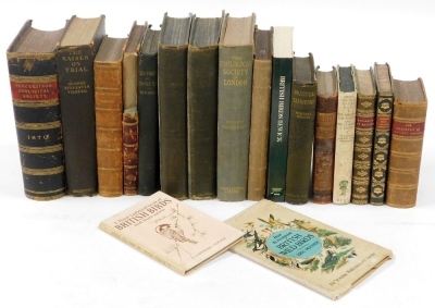 Various Zoological Bird and Horticultural books, to include Bewick's British Birds, a third book of British birds, Brown's Practical Taxidermy, The Treasure of Natural History, Expansion of England, The Zoological Society of London by Henry Scheren, Proce