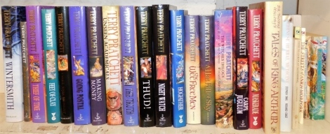 A group of Terry Pratchett books, all printed by Doubleday, to include A Hat Full of Sky, The We Freedom, Making Money, Going Postal, Thud, Nightwatch, etc., mainly hardbacks with dust covers. (1 shelf)