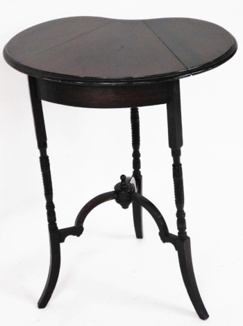 A late 19thC mahogany side table, with kidney shape folding, on tripod base with twist stem legs and out splayed legs, 69cm high, 36cm wide, approx 41cm deep.