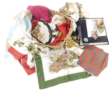 A group of silk scarves, to include some examples by Hermes, Christian Dior, and others. (a quantity)