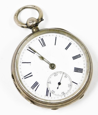 A Victorian silver cased pocket watch, with white enamel dial and seconds dial, keywind, Chester 1889.