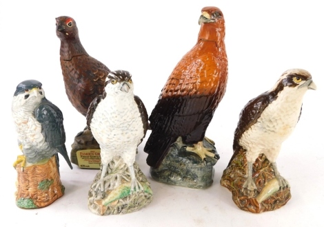 A collection of Beswick and Doulton decanter figures, to include Osprey (with contents), Peregrine Falcon (lacking contents), etc. (5)