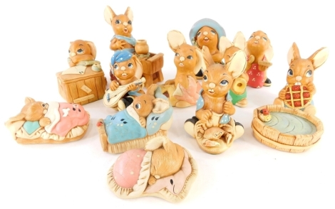 Thirteen Pendelfin figures, to include Boswell, Casanova, Nipper, Crocker, Pie Face, Wakey, Picnic Midge, Oliver, Phumf, Whopper, Peeps, Barrel, and Snuggles. (13)