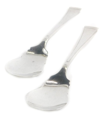 A pair of George VI silver teaspoons, by Laurence Allen, with shaped bowls, Sheffield 1944, 1oz, (2).