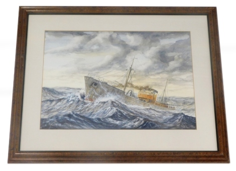 Keith Baldock (20thC). Grimsby Town GY248 trawler on stormy seas, watercolour, signed, 35cm x 48cm.