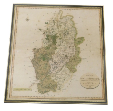 After Cary. A new map of Nottinghamshire in colours, print, after the 1801 edition, 55cm x 49cm.