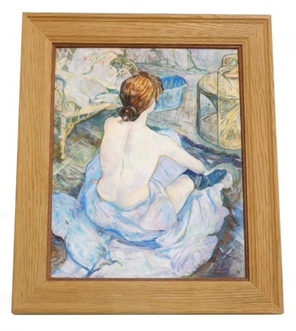 Ruth Bayes. After Tolouse-Lautrec, female nude, oil on board, 38cm x 30cm.