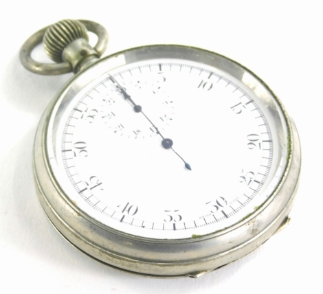 A early 20thC silver plated stopwatch, with enamel dial, 5cm diameter.