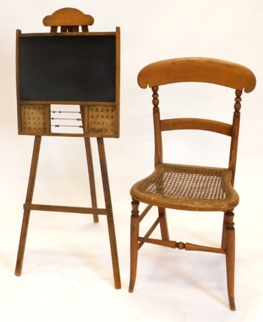 A vintage style child's blackboard with abacus, etc., 107cm high, and a bedroom chair. (2)