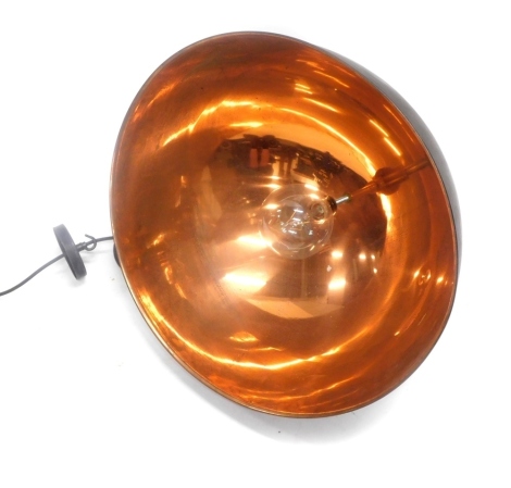 A industrial type copper light fitting, with polished and pewter finish, 62cm diameter.