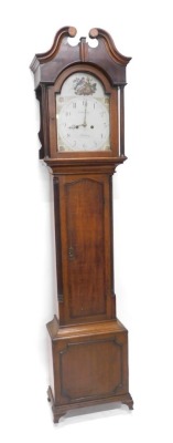 W Robinson, Bawtry. A 19thC longcase clock, the arched dial painted with a bird in a bird's nest, etc., with eight day four pillar movement, in oak and mahogany crossbanded case, 223cm high.