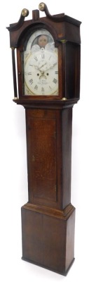 John Barrow, Great Longville. longcase clock, the arched painted dial with moon phase, eight day four pillar movement, in an oak case, 204cm high.