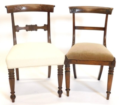 A 19thC Regency mahogany side chair, with a padded seat on turned tapering legs, and a similar beech chair, painted to simulate rosewood. (2)