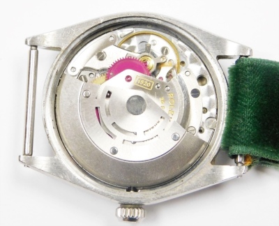 A Rolex Oyster Perpetual Air-King wristwatch, with black dial and precision movement, in stainless steel case, movement 1520, model 5500?, serial no. 1846218?, on material strap, dial 3cm wide, 40g all in. - 3