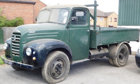 A 1955 Ford Thames SWB lorry, registration VSV 489, twin axle historic vehicle with boarded flat bed, green, first or re-register date March 1986 after restoration project, odometer reading 8,664, tax expired 1st April 1997, with V5 present.