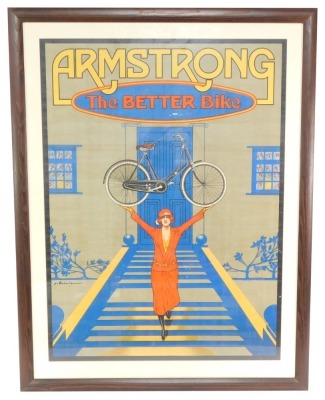 An Armstrong advertising poster The Better Bike, showing a lady holding aloft a lady's bicycle, 95cm high, 70cm wide.