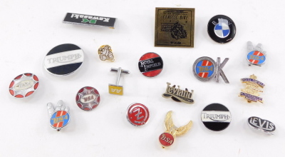 Motorcycle enamel badges, including Triumph, BSA, BMW and Royal Enfield. (a quantity)