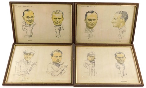 Eight of The Motor Character Studies of Motor Racing Driver, framed as four, February 6th, 27th, March 6th, 13th 1934, prints, comprising Louis Chiron, Hon. Brian Lewis, Kaye Don, Achille Varzi, Marcel Lehoux, Whitney Straight, John R Cobb and Rene Dreyfu