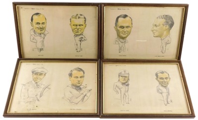 Eight of The Motor Character Studies of Motor Racing Driver, framed as four, February 6th, 27th, March 6th, 13th 1934, prints, comprising Louis Chiron, Hon. Brian Lewis, Kaye Don, Achille Varzi, Marcel Lehoux, Whitney Straight, John R Cobb and Rene Dreyfu