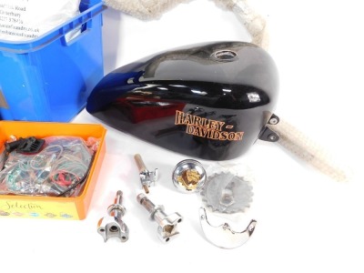 A Harley Davidson fuel tank, handle bar and assorted Harley Davidson spares. - 2