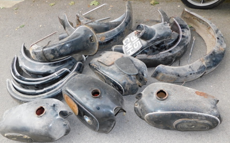 BMW and other fuel tanks and mudguards. (a quantity)