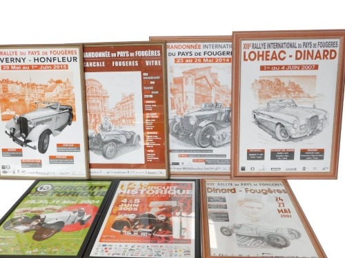 French Rallye Du Pays de Fougeres posters, Giverny-Honfleur 2015, 67cm x 47cm, Dinard-Fougeres 2002 59cm x 39cm, Loheac-Dinard 2007, 66.5cm x 46cm,Cancale-Fourgeres-Vitre 2016, 67cm x 47cm and Saint Brieuc-San Malo-Fourgeres 2014, 67cm x 47cm, together w