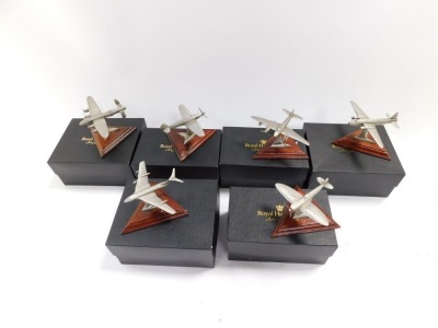 Six Royal Hampshire Art Foundry models of fighter and bomber aircraft, raised on wooden stands, boxed. - 2