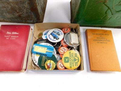 Shell & Pratts petrol cans, Ian Allan ABC of British Railways, Locomotive, combined volumes parts 1-4, and The Observer's Book of Railway Locomotives of Britain, together with motoring and tractor related car fobs and badges, some enamel. (a quantity) - 2