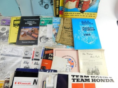 Motorcycling ephemera, including brochures, a Royal Enfield Crusader 215 motorcycle replacement parts list 1957, BSA repair handbook 1963-72, and Jam Pot Club Journal. (a quantity) - 3