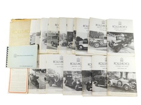 A Rolls Royce Enthusiasts Club Bulletin 1972-1974, club membership list 1972, Rolls Royce Bulletin 1957, etc. (a quantity)