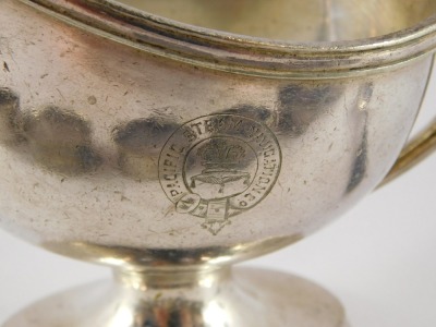 A Pacific Steam Navigation Company silver plated sauce boat, by Elkington & Company together with a teaspoon and six napkin rings, numbers 93, 17, 30, 41, 13 and one unnumbered. - 2