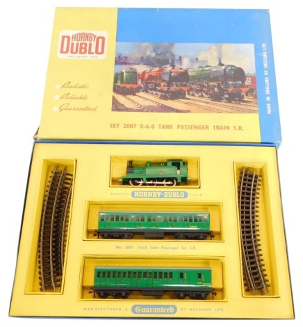 A Hornby OO gauge electric train set, containing a tank passenger train, Southern Railways, green livery, 0-6-0, two coaches and track, Set 2007, boxed.