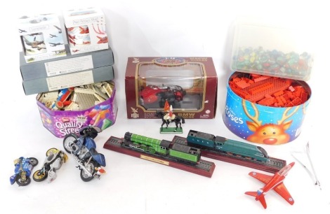 Toys and models, to include a Road Legends BMW R100-RS, scale 1:12., LEGO., static models of LNER Flying Scotsman and Mallard., marbles, etc. (a quantity)