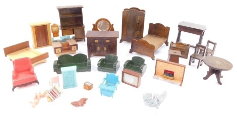 Wooden dolls house furniture, Kleeware furniture, dolls figures, etc. (a quantity)