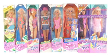 Sindy dolls, boxed, comprising two Fiji dolls, Pirouette, Cool-Fun, Tennis Star, Paradise, Cool Shades, and Summer Looks. (8)