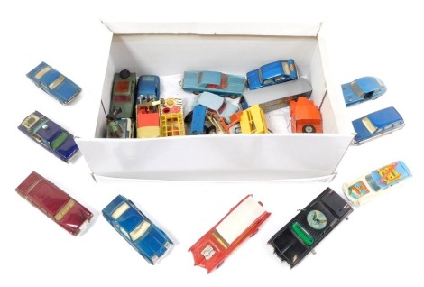 Corgi Lesney and Matchbox die cast vehicles, including a Man From Uncle Oldsmobile Super 88., Commer Bus 2500 Series., a Volkswagen mechanic's truck., Monkie Mobile., The Green Hornet's Black Beauty., Citroen Safari., Jaguar E Type 242. (a quantity)