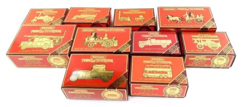 Matchbox Models of Yesteryear, boxed, comprising a 1905 Bosch self propelled fire engine, 1929 Stevenson's rocket. 1905 Fowler Showman's Engine, 1894 Aveling-Porter steam roller, 1920 Rolls Royce armored car, 1920 Leyland three tonne subsidy lorry, 1923 S