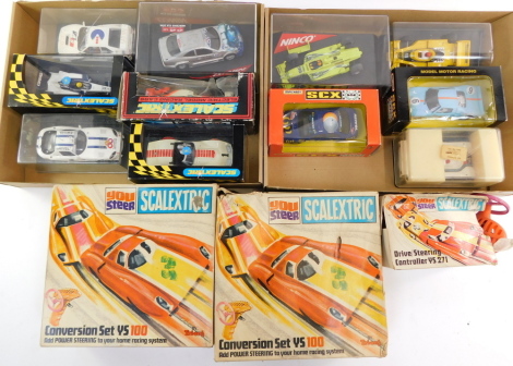 Scalextric motor cars, two conversion sets YS100, controller YS271, etc., all boxed. (a quantity)